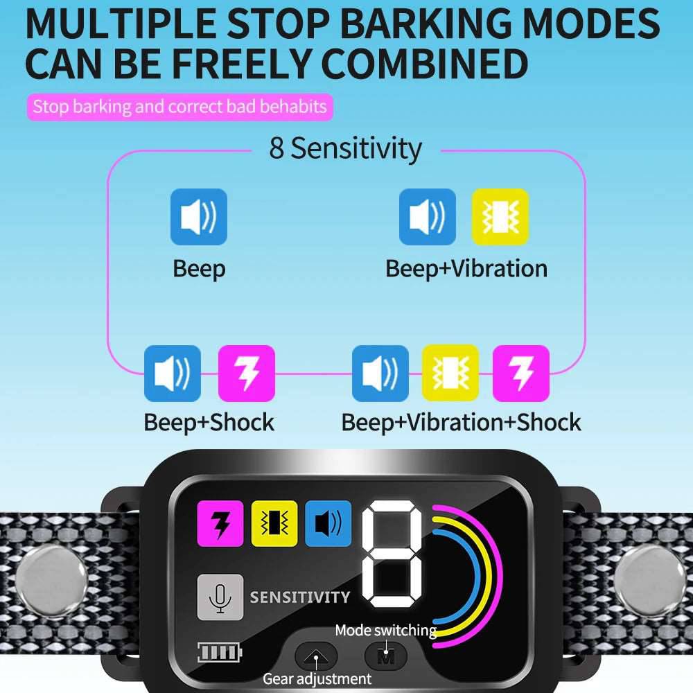 Black Smart Anti Barking Collar for Small Medium Large Breed Dogs Rechargeable Puppy Bark Collar with 4 Training Modes & 8 Adjustable Sensitivity