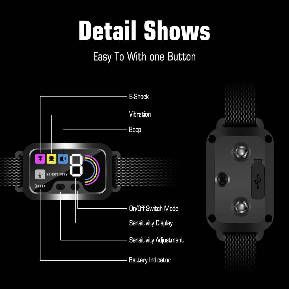 Black Smart Anti Barking Collar for Small Medium Large Breed Dogs Rechargeable Puppy Bark Collar with 4 Training Modes & 8 Adjustable Sensitivity