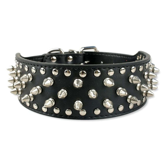Black Spiked Studded Leather Dog Collar Adjustable Anti-Bite Puppy Neck Strap Collars For Small Medium Dogs