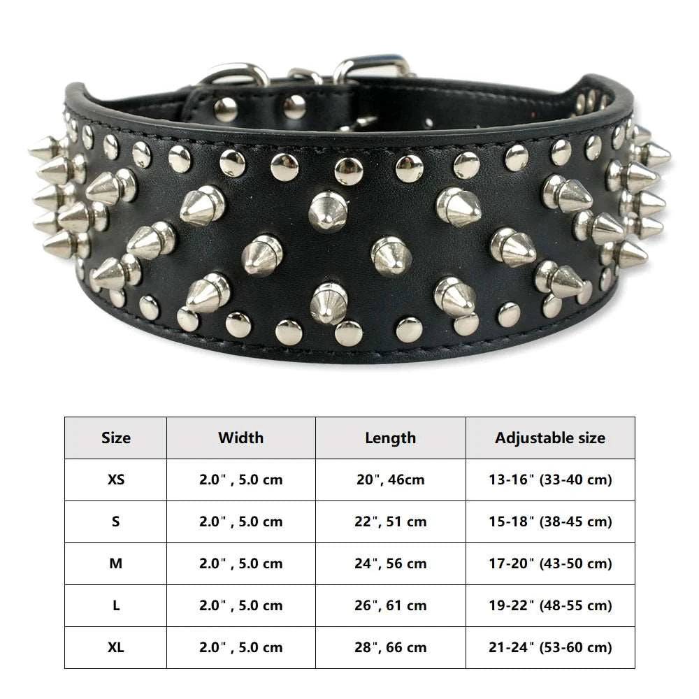 Black Spiked Studded Leather Dog Collar Adjustable Anti-Bite Puppy Neck Strap Collars For Small Medium Dogs