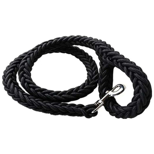 Black Super Strong Coarse Nylon Dog Leash Double Row Adjustable Collar For Medium Large Dogs