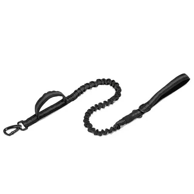 Black Tactical Dog Leash Elastic Dog Strap NO PULL Nylon Reflective Lead Traction Rope Training Walking Hunting Durable Dog Leash Line