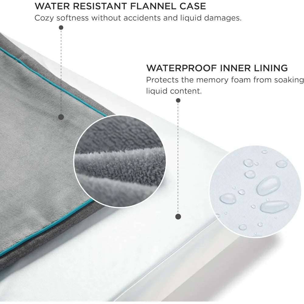 Blue Orthopedic Waterproof Dog Bed with Removable Washable Cover and Nonskid Bottom for Crate, Memory Foam XL Size 41" × 29" × 3.5"