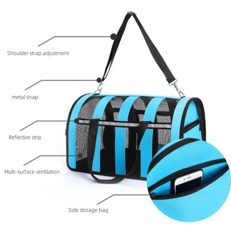 Blue Pet Carrying Bag Large Capacity Portable Breathable Shoulder Bag For Outdoor Use Suitable For All Seasons