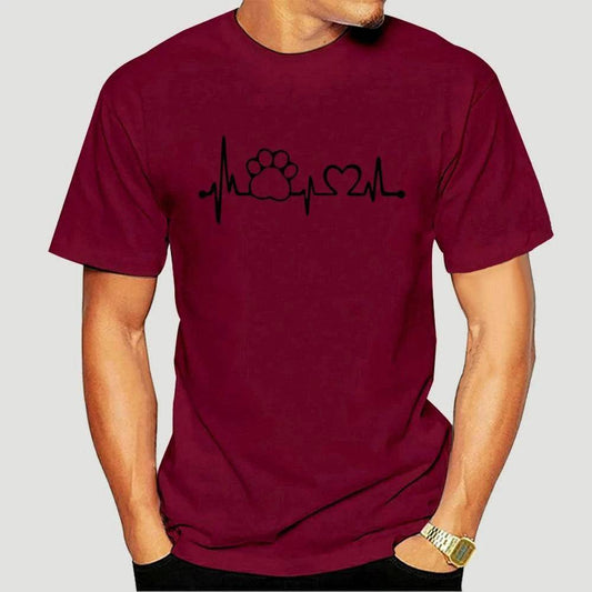 Burgundy Heartbeat Lifeline Dog Men T-Shirt Casual Funny Foot For Guy Boy Hipster