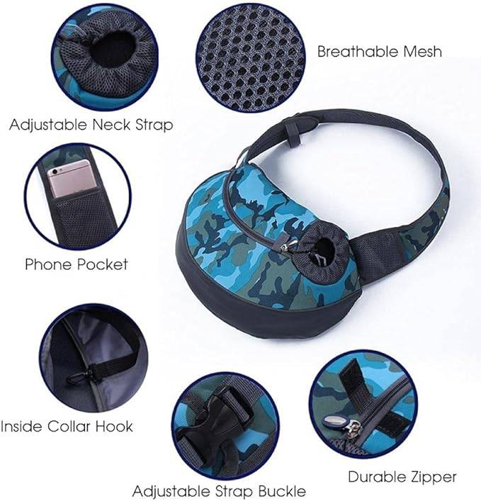 Camouflage Blue Pet Puppy Carrier Outdoor Travel Dog Shoulder Bag Mesh Oxford Single Comfort Sling Handbag Tote Pouch