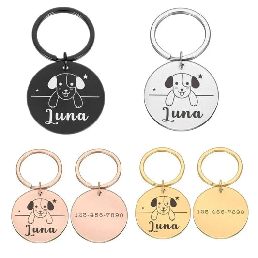 Circle Dog Design Personalized Dogs ID Tags Customizable for Small and Large Pet Collar Accessories Name Phone Charm Engraved Double Sided