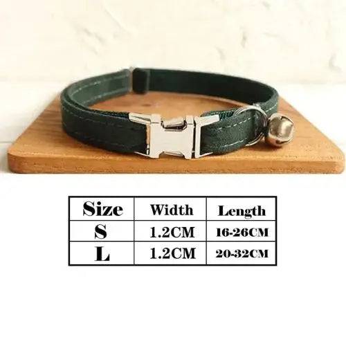 Dark Green Cat Small Dog Collar with Bell Personalized Engraving ID Tag Nameplate Kitten Collars Necklace Small Dogs Puppy Bulldog Chihuahua Yorshire