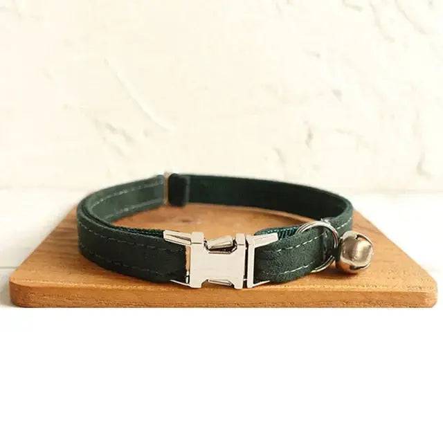 Dark Green Cat Small Dog Collar with Bell Personalized Engraving ID Tag Nameplate Kitten Collars Necklace Small Dogs Puppy Bulldog Chihuahua Yorshire