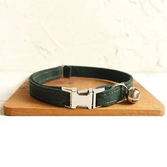 Dark Green Cat Small Dog Collar with Bell Personalized Engraving ID Tag Nameplate Kitten Collars Necklace Small Dogs Puppy Bulldog Chihuahua Yorshire