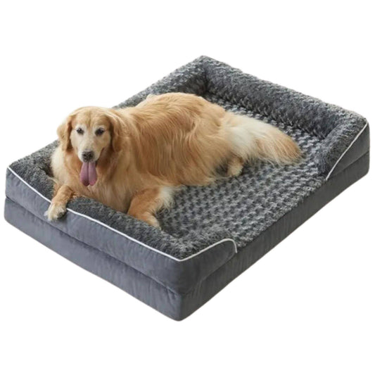 Dark Grey Extra Large Bolster Dog Bed with Waterproof Lining & Non-Skid Bottom, Washable, Orthopedic Egg Foam Couch, XL 42"x 30"x 7"
