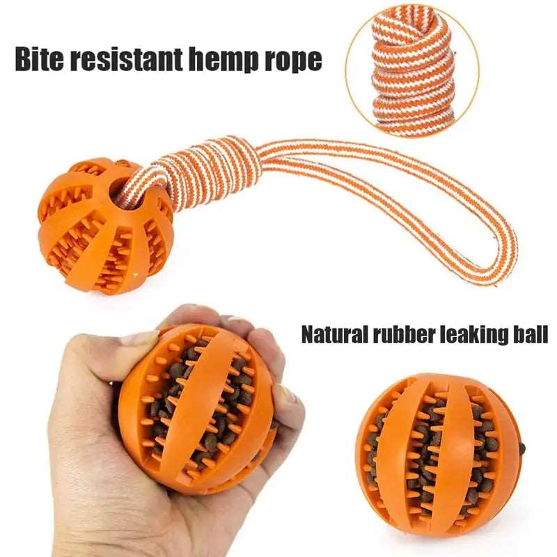 Green Ball Hemp Rope Toys Treat Interactive Rubber Leaking Balls for Small Dogs Chewing Bite Resistant Pet Tooth Cleaning