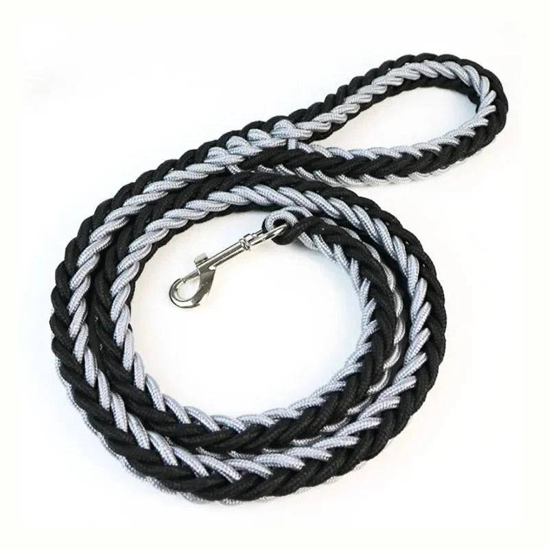 Grey Black Super Strong Coarse Nylon Dog Leash Double Row Adjustable Collar For Medium Large Dogs