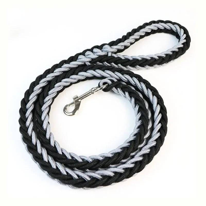 Grey Black Super Strong Coarse Nylon Dog Leash Double Row Adjustable Collar For Medium Large Dogs