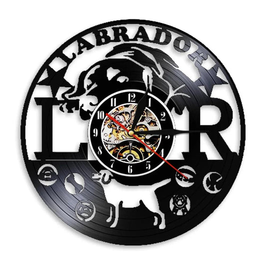 Labrador LR Dog 3D Wall Clock Vinyl Record (WITHOUT LED) Wall Clock Puppy Animal Timepiece Home Decoration Wall Art