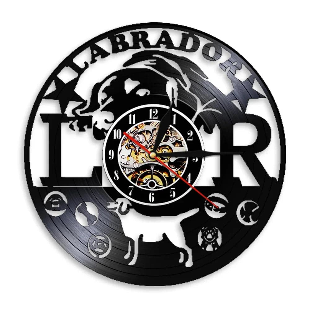 Labrador LR Dog 3D Wall Clock Vinyl Record (WITHOUT LED) Wall Clock Puppy Animal Timepiece Home Decoration Wall Art