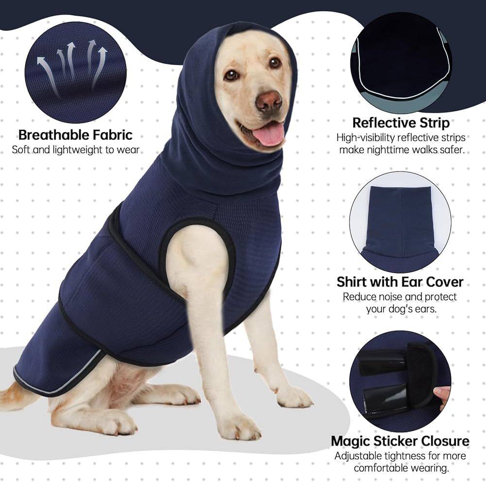 Navy Blue Dog Anti-Anxiety Vest Calming Jacket with Hoodie