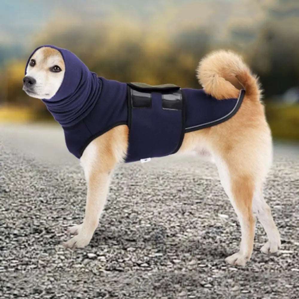 Navy Blue Dog Anti-Anxiety Vest Calming Jacket with Hoodie