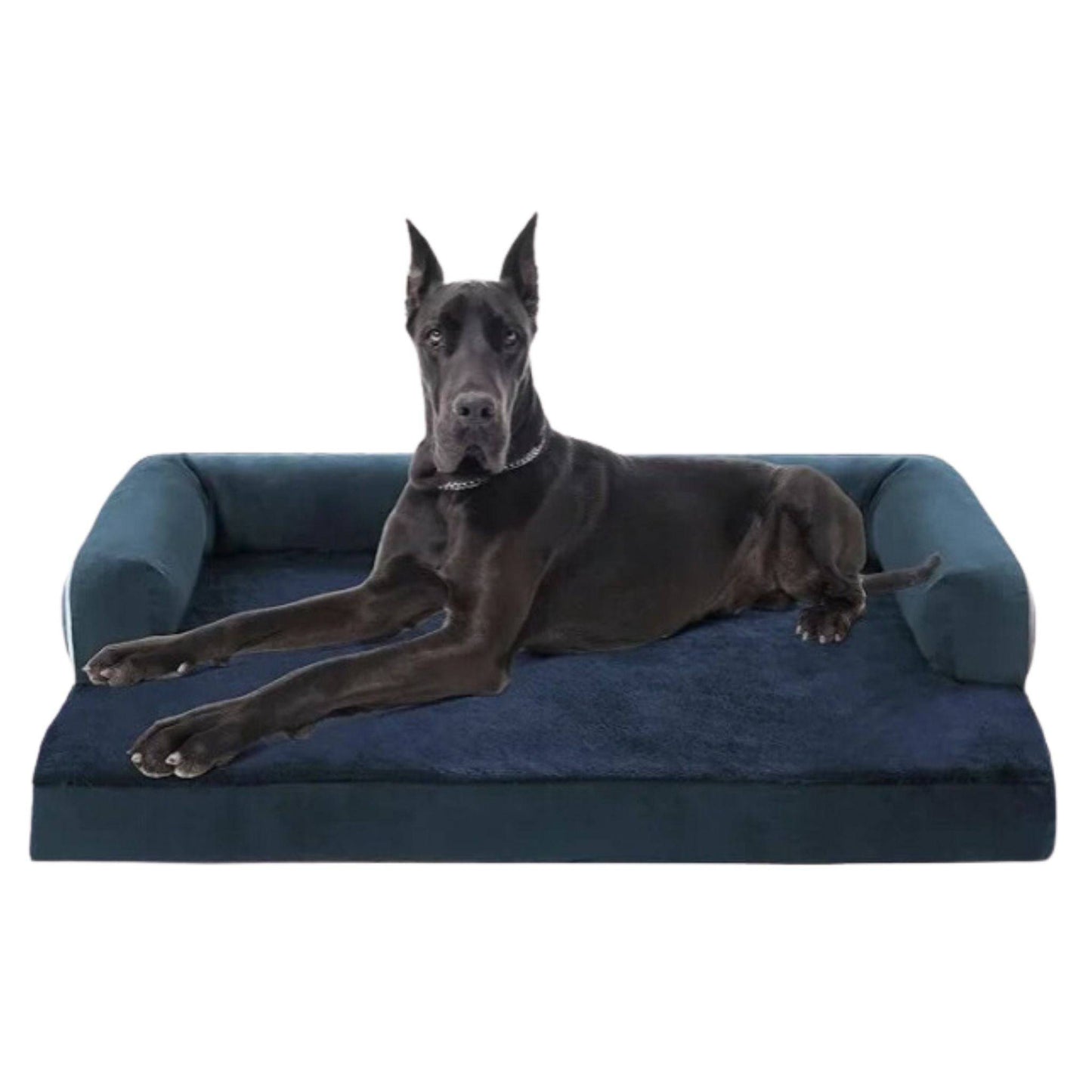 Navy Blue Memory Foam Orthopedic Dogs Beds with Bolsters, Removable Washable Cover, Nonskid Bottom, XXL Size 53.0" x 42.0" x 8.0"