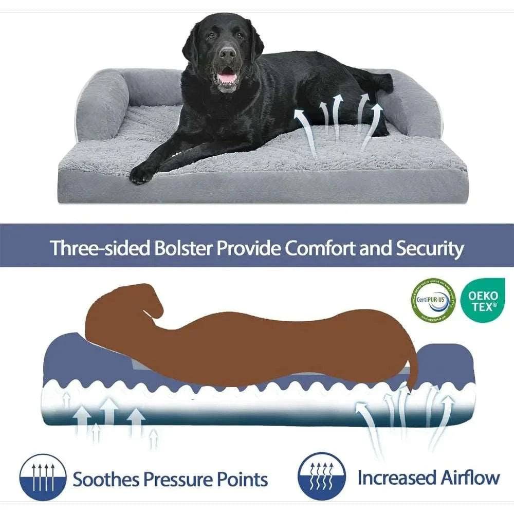 Navy Blue Memory Foam Orthopedic Dogs Beds with Bolsters, Removable Washable Cover, Nonskid Bottom, XXL Size 53.0" x 42.0" x 8.0"