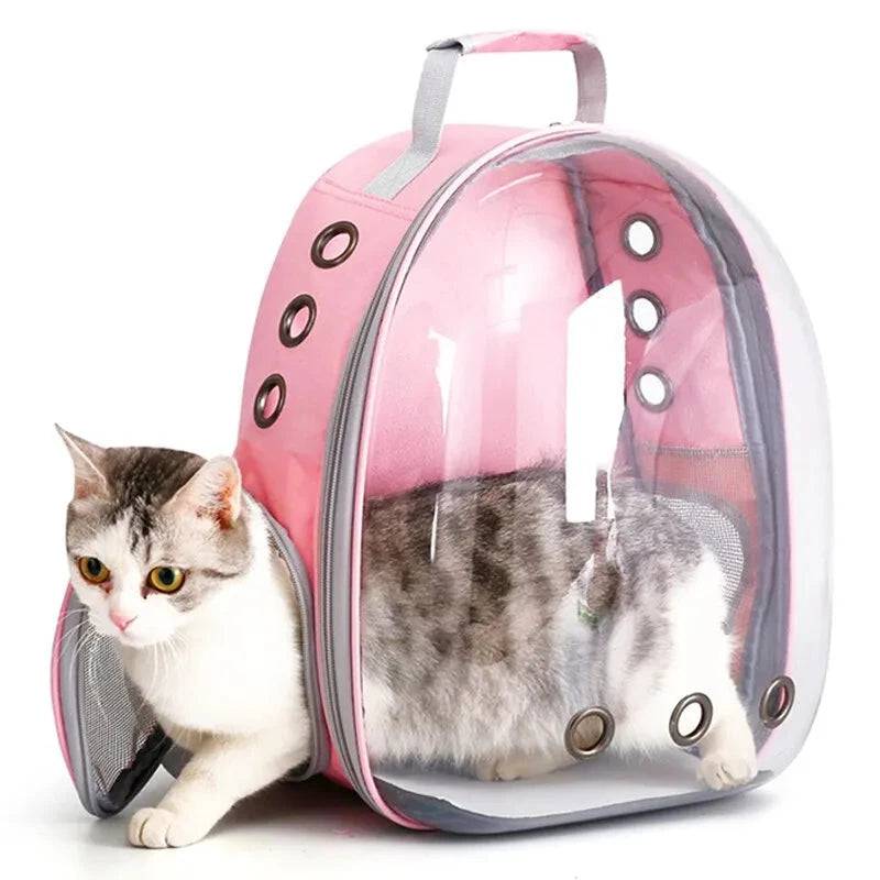 Pink Pet Carrier Backpack Transparent Capsule Bubble Backpack Small Animal Puppy Kitten Breathable Carrier for Travel