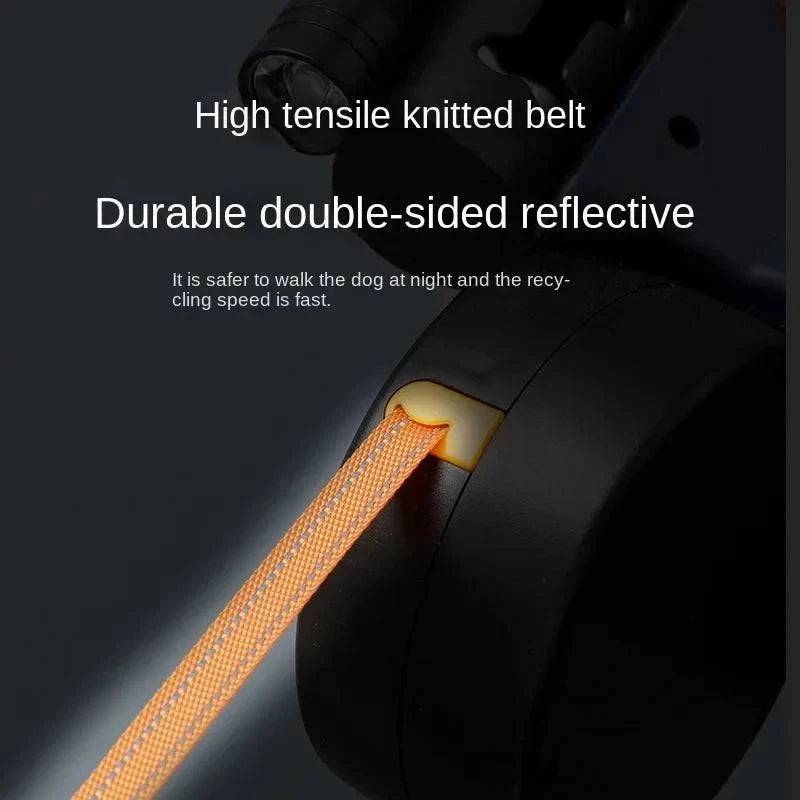 Red Auto Retractable Double-Ended Traction Rope Dual Dog Leash 360-Degree Rotating With Flashlight & Garbage Bag Storage