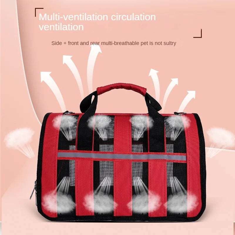 Red Pet Carrying Bag Large Capacity Portable Breathable Shoulder Bag For Outdoor Use Suitable For All Seasons