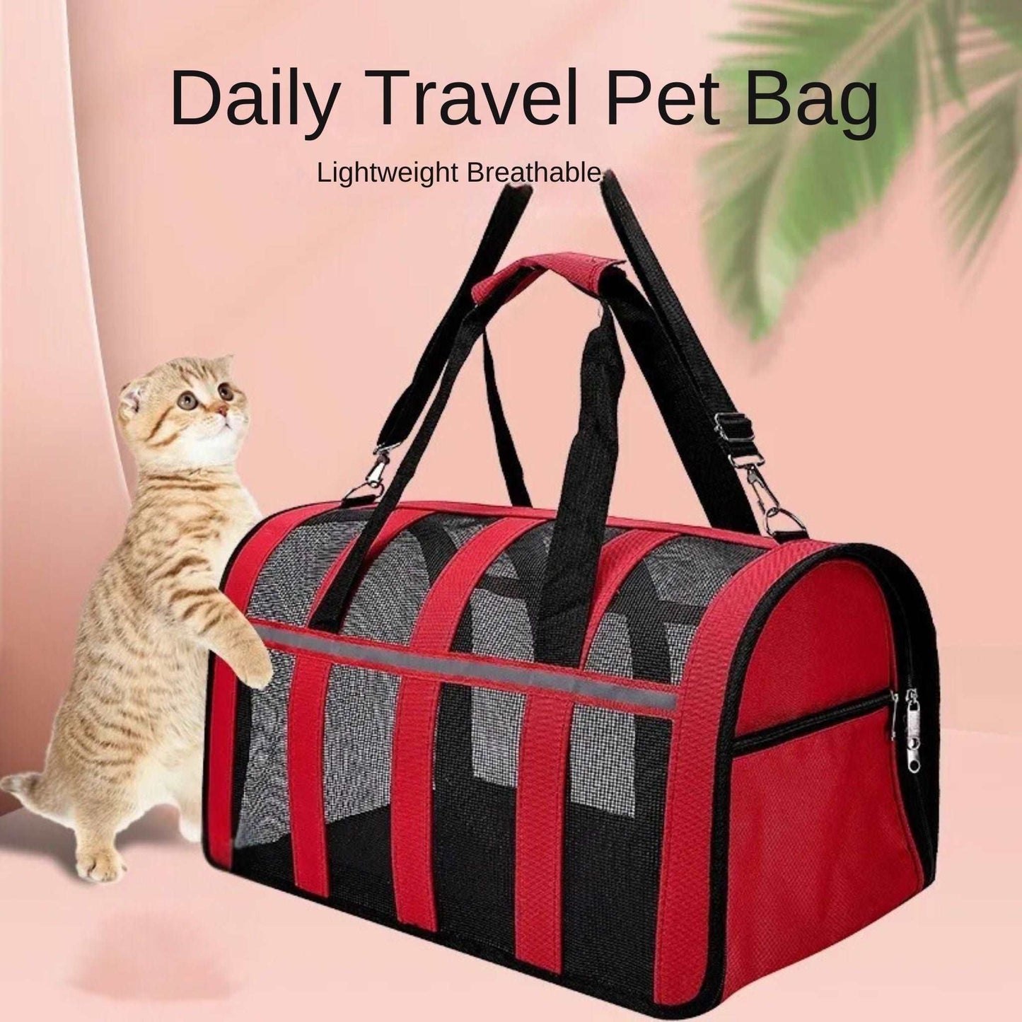 Red Pet Carrying Bag Large Capacity Portable Breathable Shoulder Bag For Outdoor Use Suitable For All Seasons