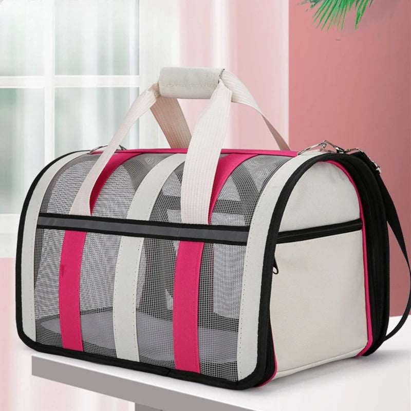 Rose Red Pet Carrying Bag Large Capacity Portable Breathable Shoulder Bag For Outdoor Use Suitable For All Seasons