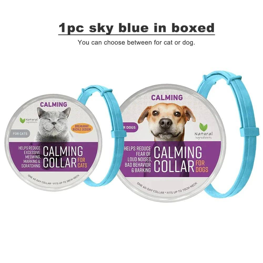 Sky Blue Safe Dog Calming Collar 1Pack/60Days Adjustable Anxiety Reduction Pheromone Lasting Natural Calm Pet Collar Boxed OPP Bag