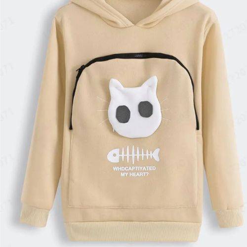 Yellow Soil Fish Print High Quality Sweatshirt Cat Dog Lovers Hoodies Kangaroo Pet Paw Ears Cuddle Pouch Pullovers