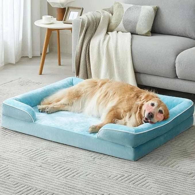 Turquoise Extra Large Bolster Dog Bed with Waterproof Lining & Non-Skid Bottom, Washable, Orthopedic Egg Foam Couch, XL 42"x 30"x 7"