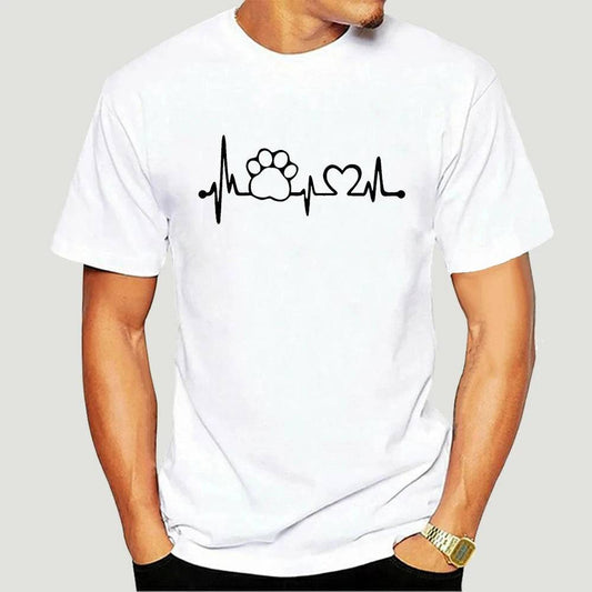 White Heartbeat Lifeline Dog Men T-Shirt Casual Funny Foot For Guy Boy Hipster
