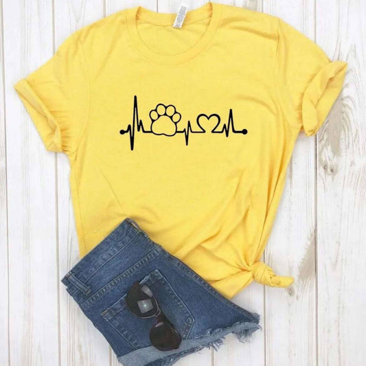 Yellow Heartbeat Lifeline Dog Women T-Shirt Casual Funny Foot For Lady Girl Hipster