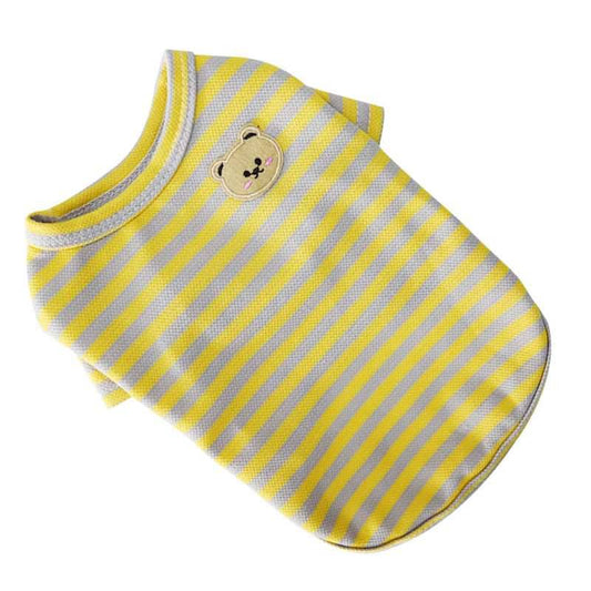 Yellow Summer Clothes for Small Dogs Fashion T-Shirt Bear Print Puppy Thin Strip Vest Pet Clothes