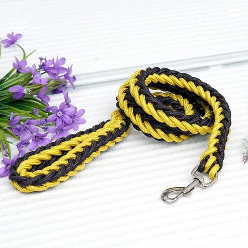 Yellow Super Strong Coarse Nylon Dog Leash Double Row Adjustable Collar For Medium Large Dogs