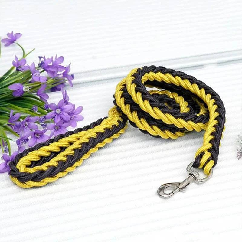 Yellow Super Strong Coarse Nylon Dog Leash Double Row Adjustable Collar For Medium Large Dogs